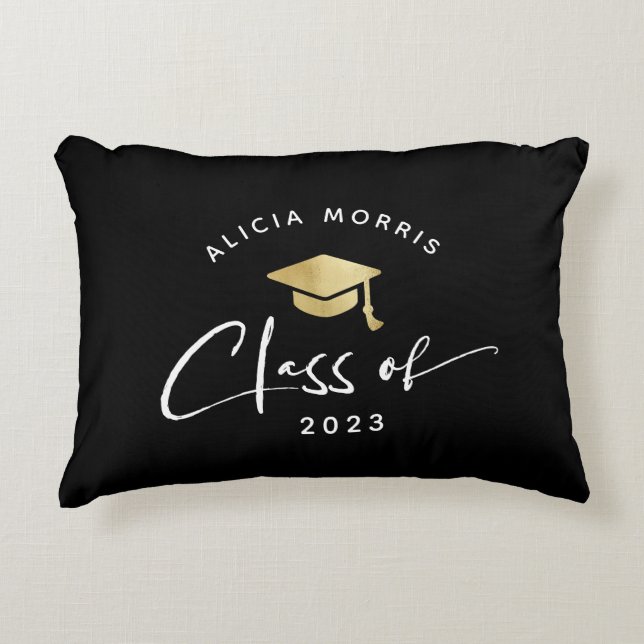 Modern Custom Name Graduation Trendy Script Gold Decorative Cushion (Front)