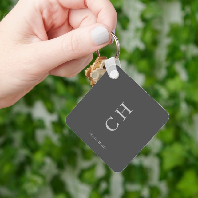 Modern Custom Name & Initials Grey Key Ring (Hand)