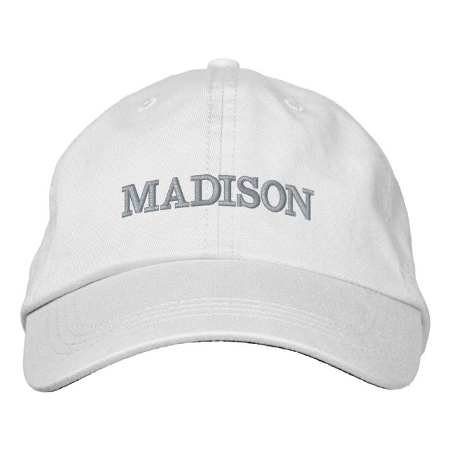 Modern Custom name light grey text white Embroidered Hat (Front)