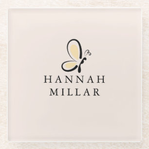Modern Custom Name Logo Blush Pink Minimalist Glass Coaster