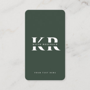Modern Custom Name Monogram Dark Green Qr Code Business Card