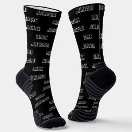 Modern Custom Name Pattern Black and White Socks