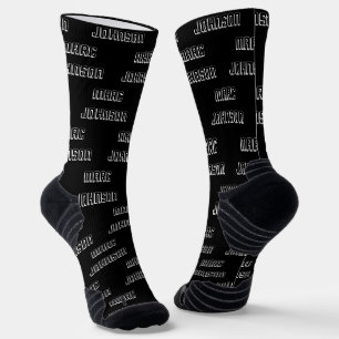 Modern Custom Name Pattern Black and White Socks