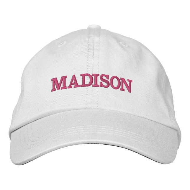 Modern Custom name pink text white Embroidered Hat (Front)