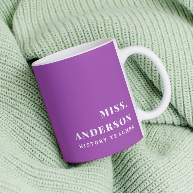 Modern Custom Name Purple School Teacher Subject Coffee Mug (Creator Uploaded)