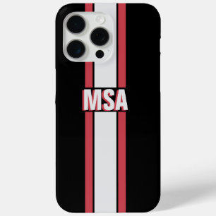 Modern Custom Name Red Black Straight Line iPhone 15 Pro Max Case
