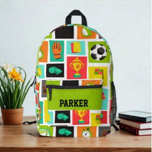 Modern Custom Name Soccer Football Pattern Black Printed Backpack