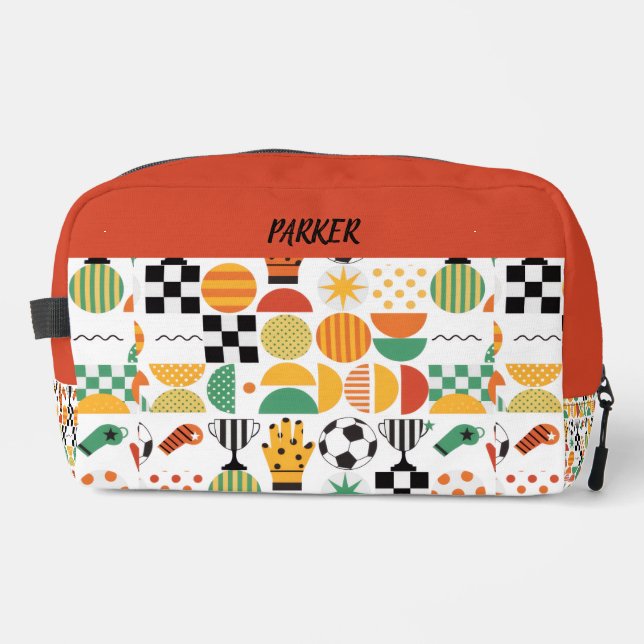 Modern Custom Name Soccer Football Pattern Dopp Kit (Front)