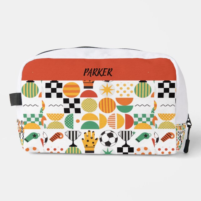 Modern Custom Name Soccer Football Pattern Dopp Kit (Front)