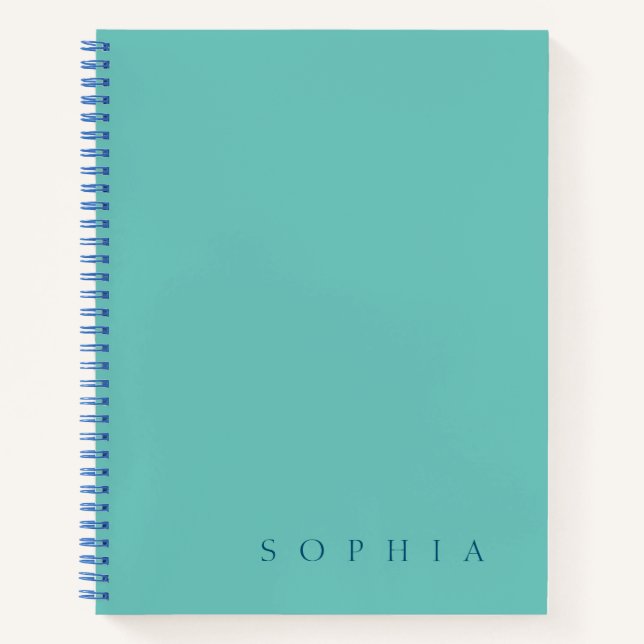 Modern Custom Name Teal and Blue Notebook (Front)