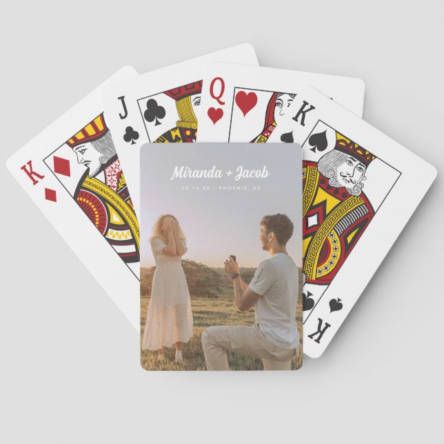 Modern Custom Names Engagement Photo Playing Cards (Back)
