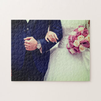 Modern Custom Newlywed Chic Wedding Couple Photo Jigsaw Puzzle