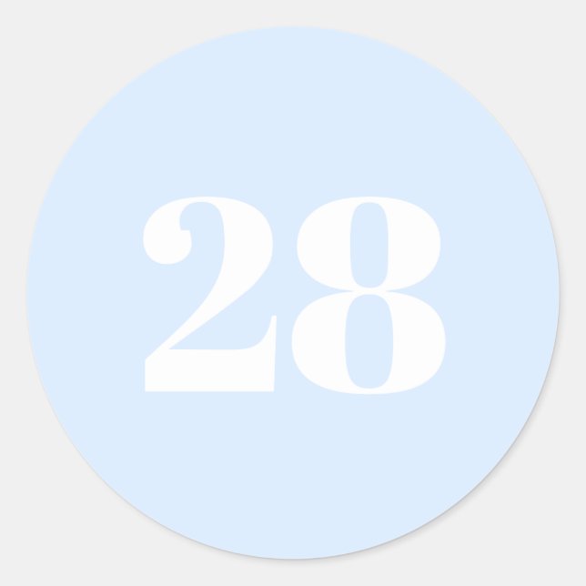 Modern Custom number, date, light blue white Classic Round Sticker (Front)