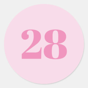 Modern Custom number, date, pink, light pink Classic Round Sticker