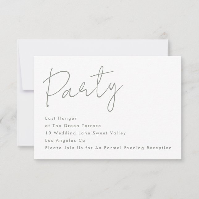 Modern Custom Party Sage White Wedding Reception Invitation (Front)