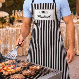 Modern Custom Personalised Chef Black Striped Apron