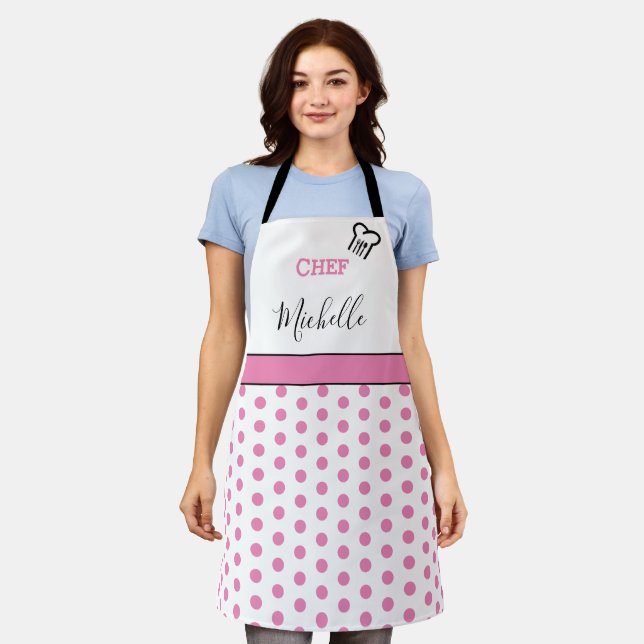 Modern Custom Personalised Chef Name Polka Dots Apron (Worn)