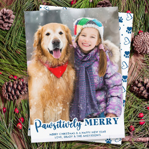 Modern Custom Pet Dog Cat Photo Pawsitively Merry  Holiday Card