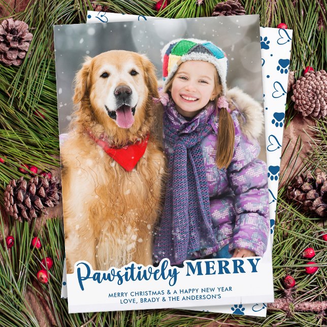 Modern Custom Pet Dog Cat Photo Pawsitively Merry  Holiday Card (Creator Uploaded)