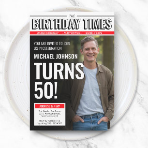 Modern Custom Photo 50th Birthday Newspaper Cover Invitation