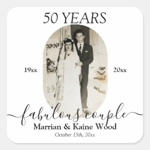 Modern Custom Photo 50th Wedding Anniversary  Square Sticker
