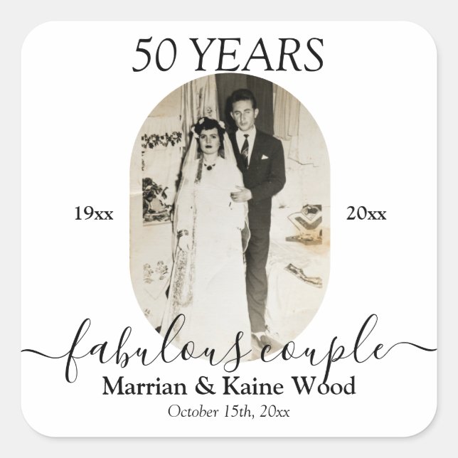 Modern Custom Photo 50th Wedding Anniversary  Square Sticker (Front)