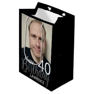 Modern Custom Photo and Any Age Birthday Medium Gi Gift Bag