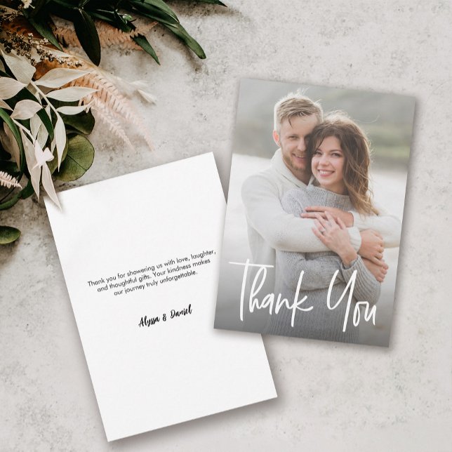 Modern Custom Photo Bridal Shower Small Note  Thank You Card (Modern Minimalist engagement photo bridal shower thank you card.)