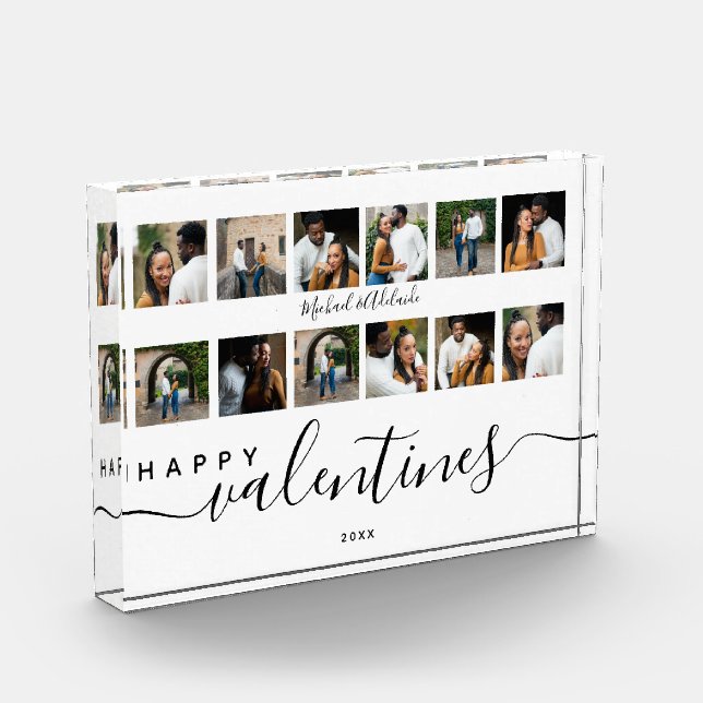 Modern Custom Photo Collage Couples Valentines Day Block (Left)