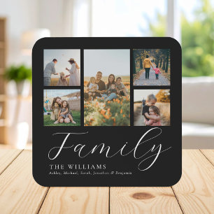 Modern Custom Photo Collage Elegant Script Family Coaster