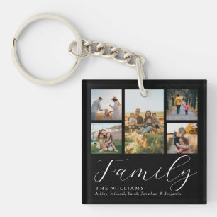 Modern Custom Photo Collage Elegant Script Family Key Ring