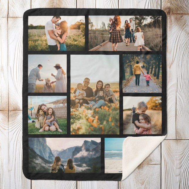 Modern Custom Photo Collage Family Personalised Sherpa Blanket (Creator Uploaded)