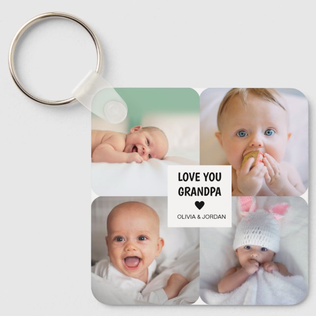 Modern Custom Photo Collage Love You Grandpa  Key Ring (Front)