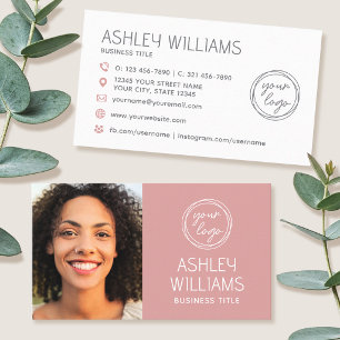 Modern Custom Photo Colour Logo Brand Elegant Pink Business Card