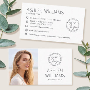 Modern Custom Photo Colour Logo Brand Elegant Whit Business Card