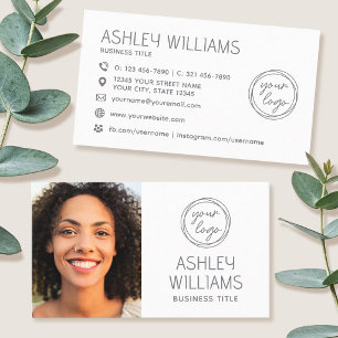Modern Custom Photo Colour Logo Brand Elegant Whit Business Card
