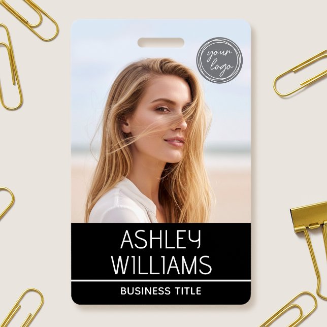 Modern Custom Photo Colour Logo Employee Black ID Badge (Creator Uploaded)