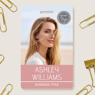 Modern Custom Photo Colour Logo Employee Pink ID Badge