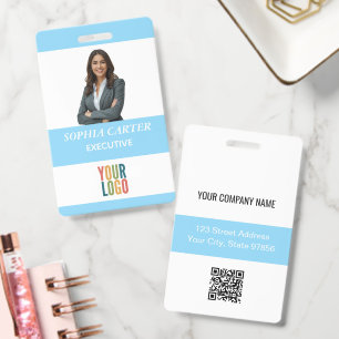 Modern Custom Photo Company Logo QR Code Sky ID Badge