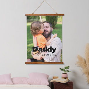 Modern Custom Photo Daddy & Baby Name Keepsake Hanging Tapestry