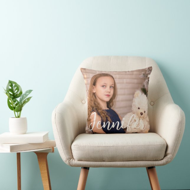 Modern Custom Photo Name Throw Pillow (Chair)