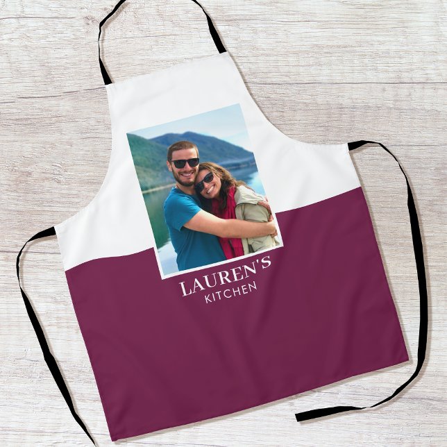 Modern Custom Photo Navy Kitchen Pink Plum Apron (Creator Uploaded)