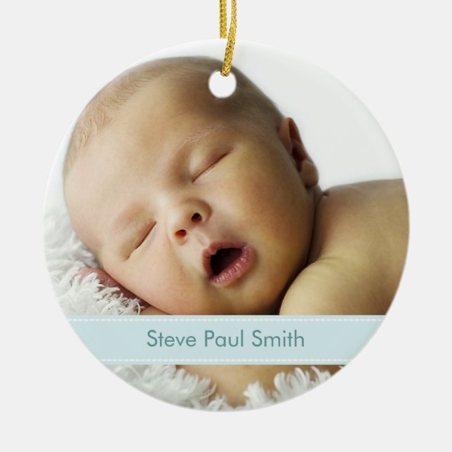 Modern Custom Photo New Baby Birth Keepsake Ceramic Tree Decoration (Front)