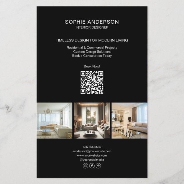 Modern Custom Photo QR Black Professional Business Flyer (Front)