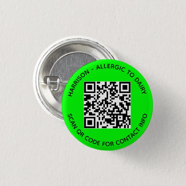Modern Custom photo QR Code scan contact Info neon 3 Cm Round Badge (Front & Back)