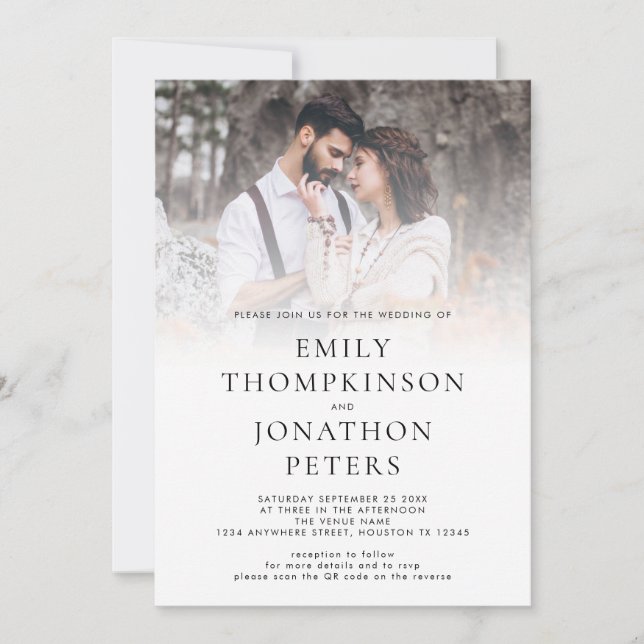Modern Custom Photo QR Code Wedding Invitation (Front)