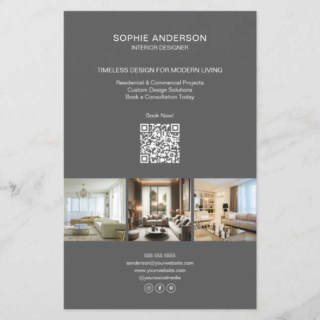 Modern Custom Photo QR Grey Professional Business Flyer (Front)