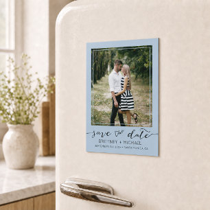 Modern Custom Photo Save the Date Dusty Blue