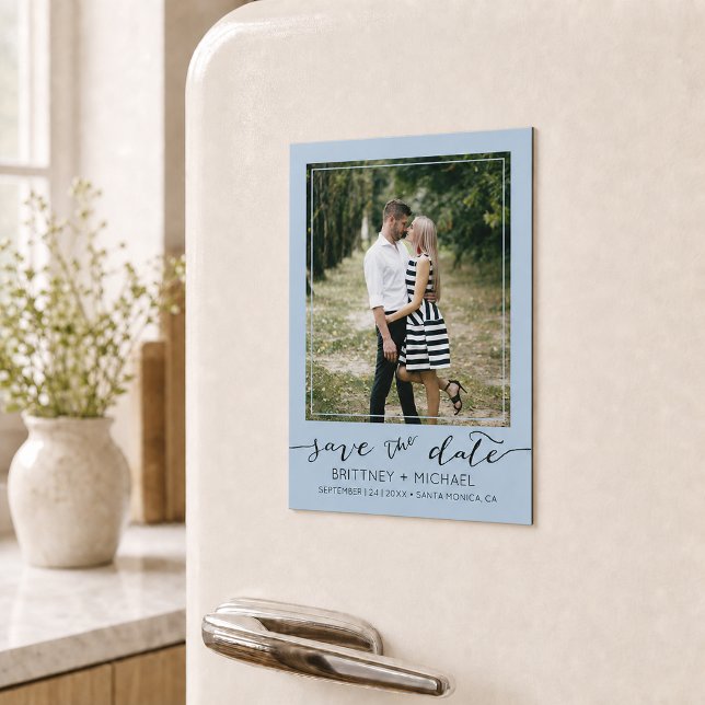 Modern Custom Photo Save the Date Dusty Blue (Announce your wedding with this modern custom photo save the date design. )