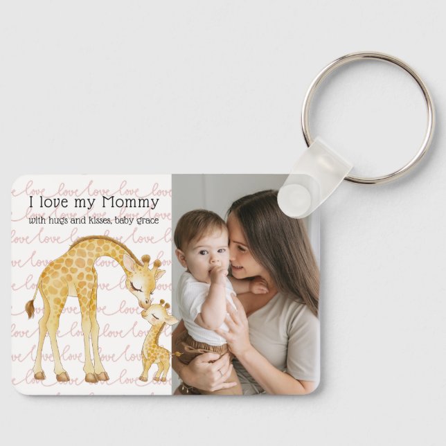 Modern Custom Photo Script 'I Love You - Mummy'  Key Ring (Front)
